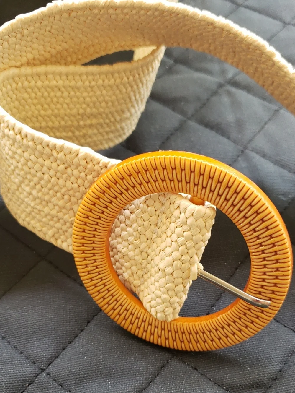 Woven Texrured Circle-Buckle Belt in Natural With Stretch 38